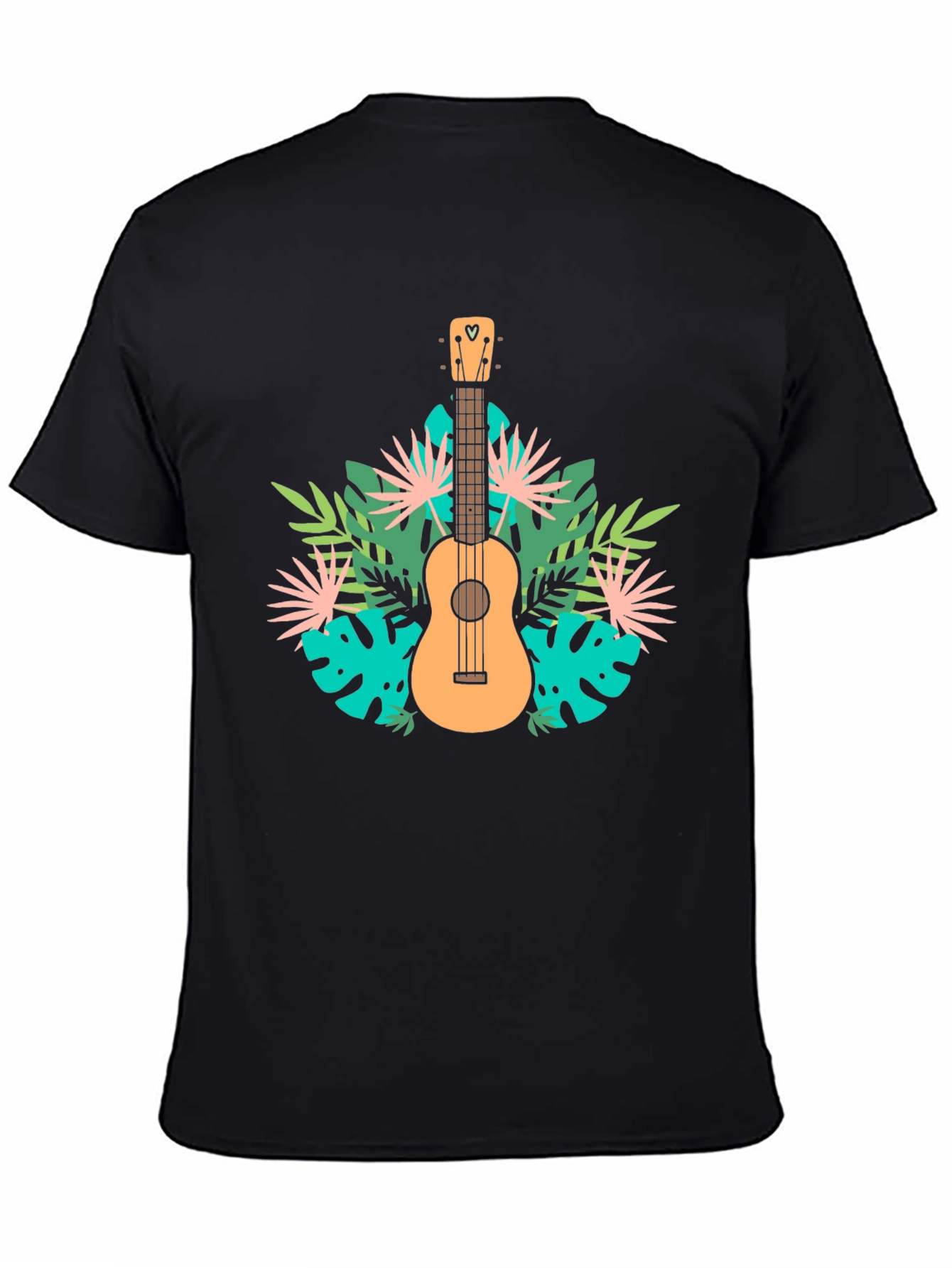 Tropical Ukulele Graphic Tee - Black Casual T-Shirt