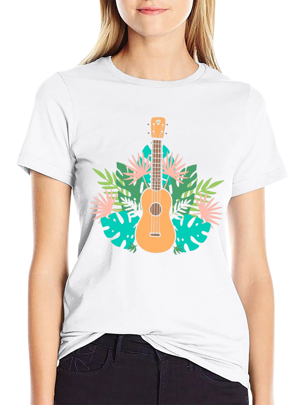 Tropical Ukulele Graphic Tee - Black Casual T-Shirt