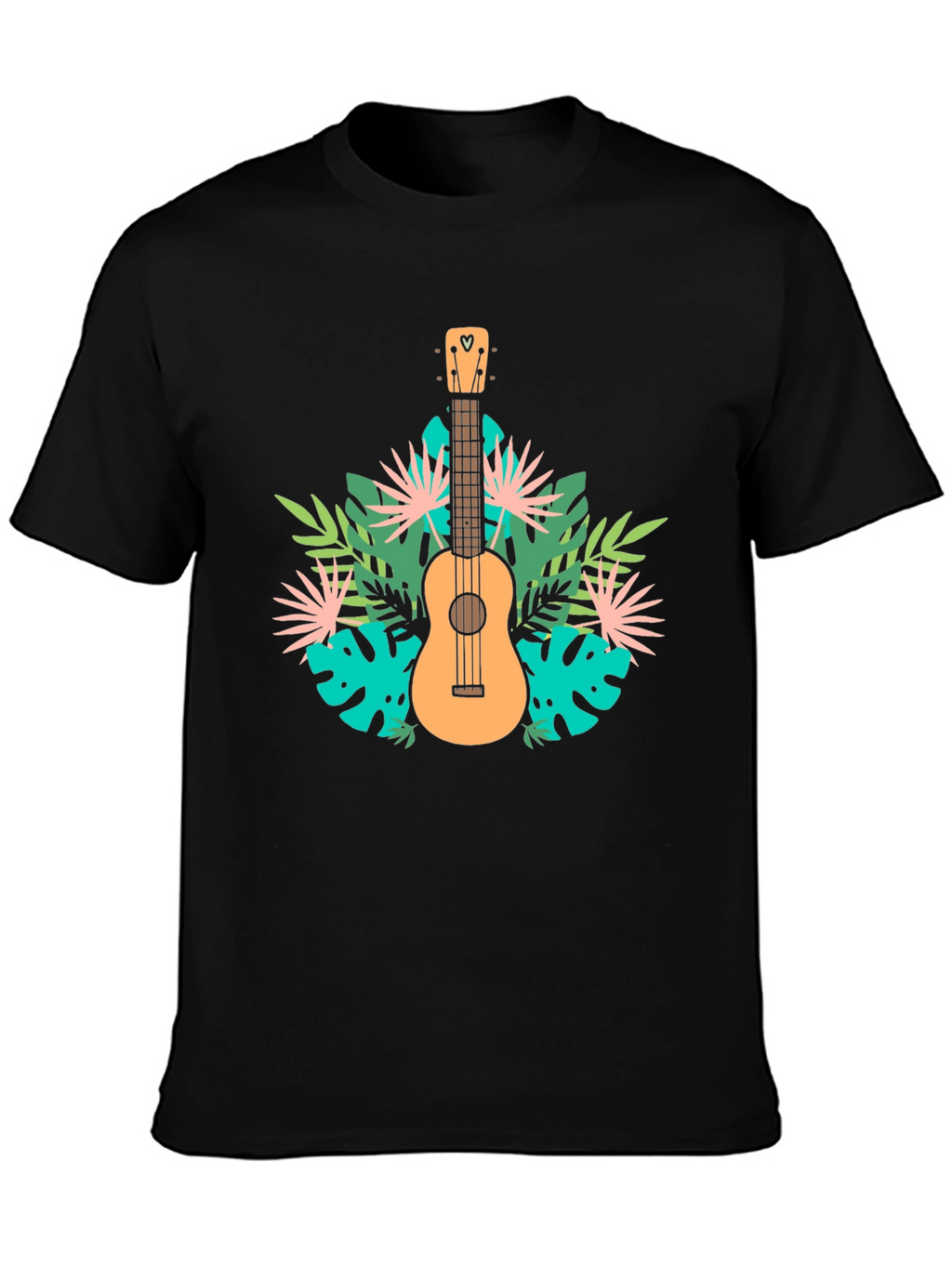 Tropical Ukulele Graphic Tee - Black Casual T-Shirt