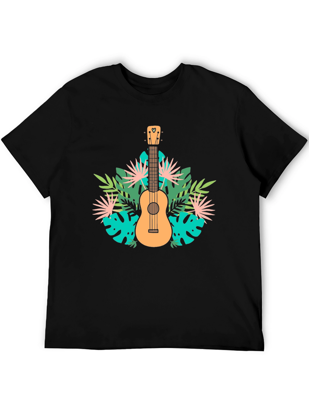 Tropical Ukulele Graphic Tee - Black Casual T-Shirt