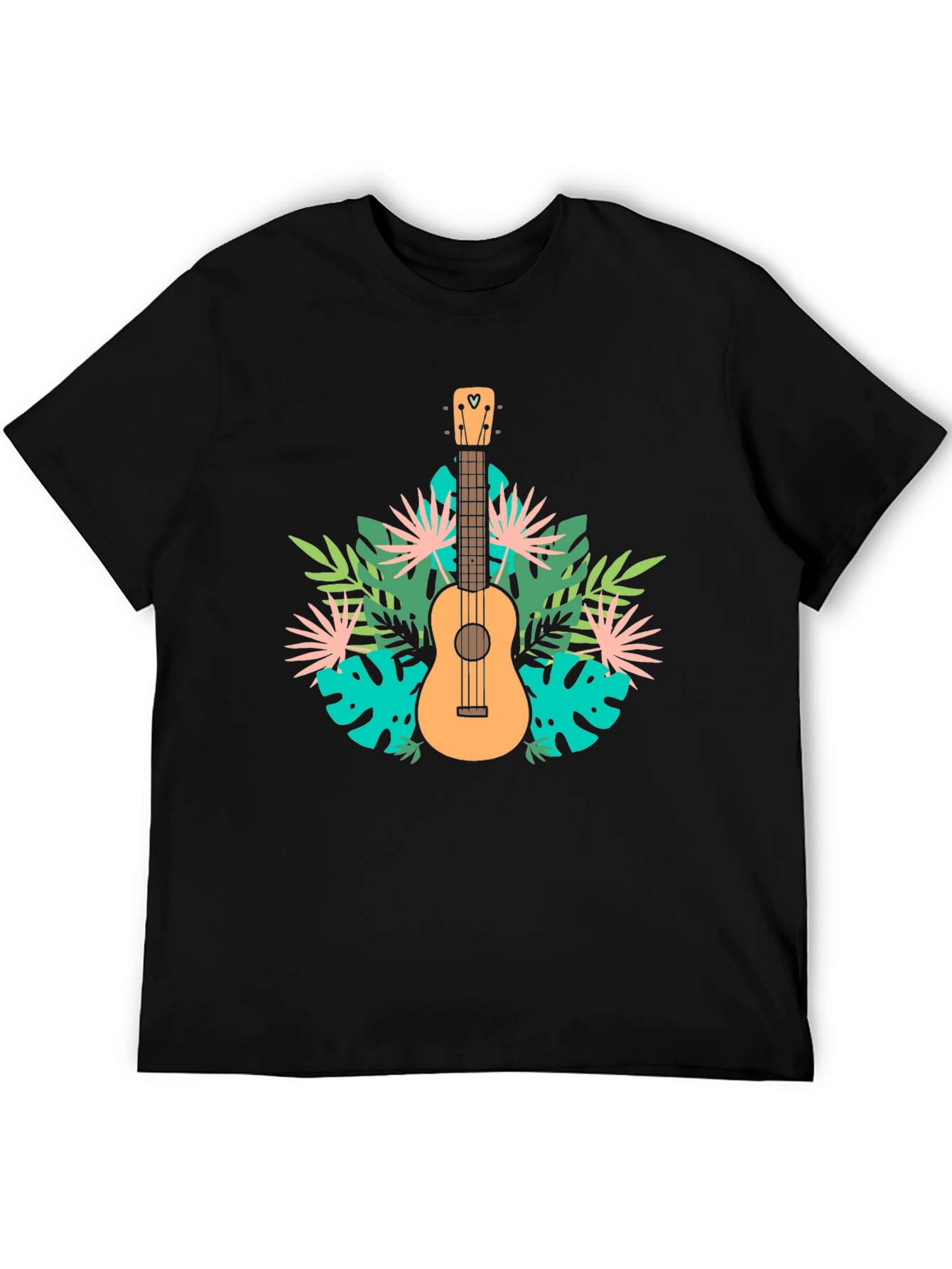 Tropical Ukulele Graphic Tee - Black Casual T-Shirt