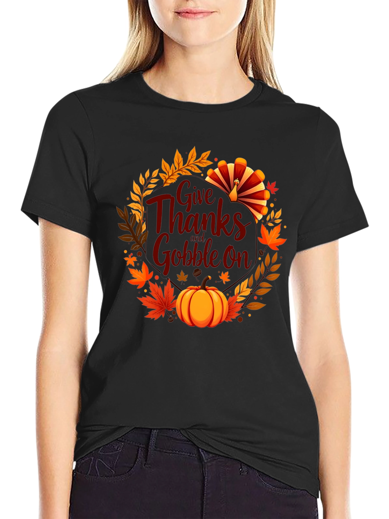 Thanksgiving Give Thanks Gobble On Black T-Shirt