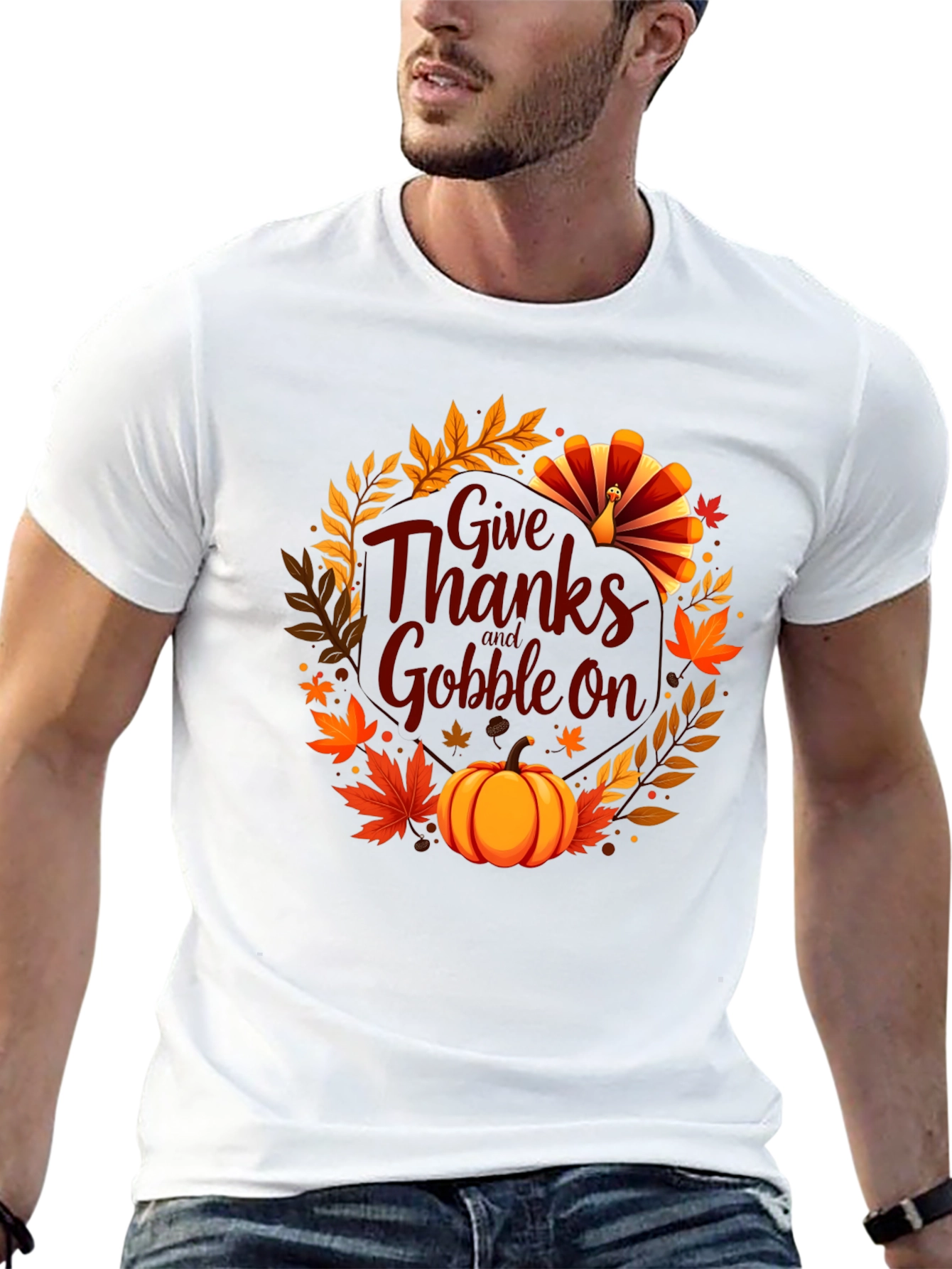Thanksgiving Give Thanks Gobble On Black T-Shirt
