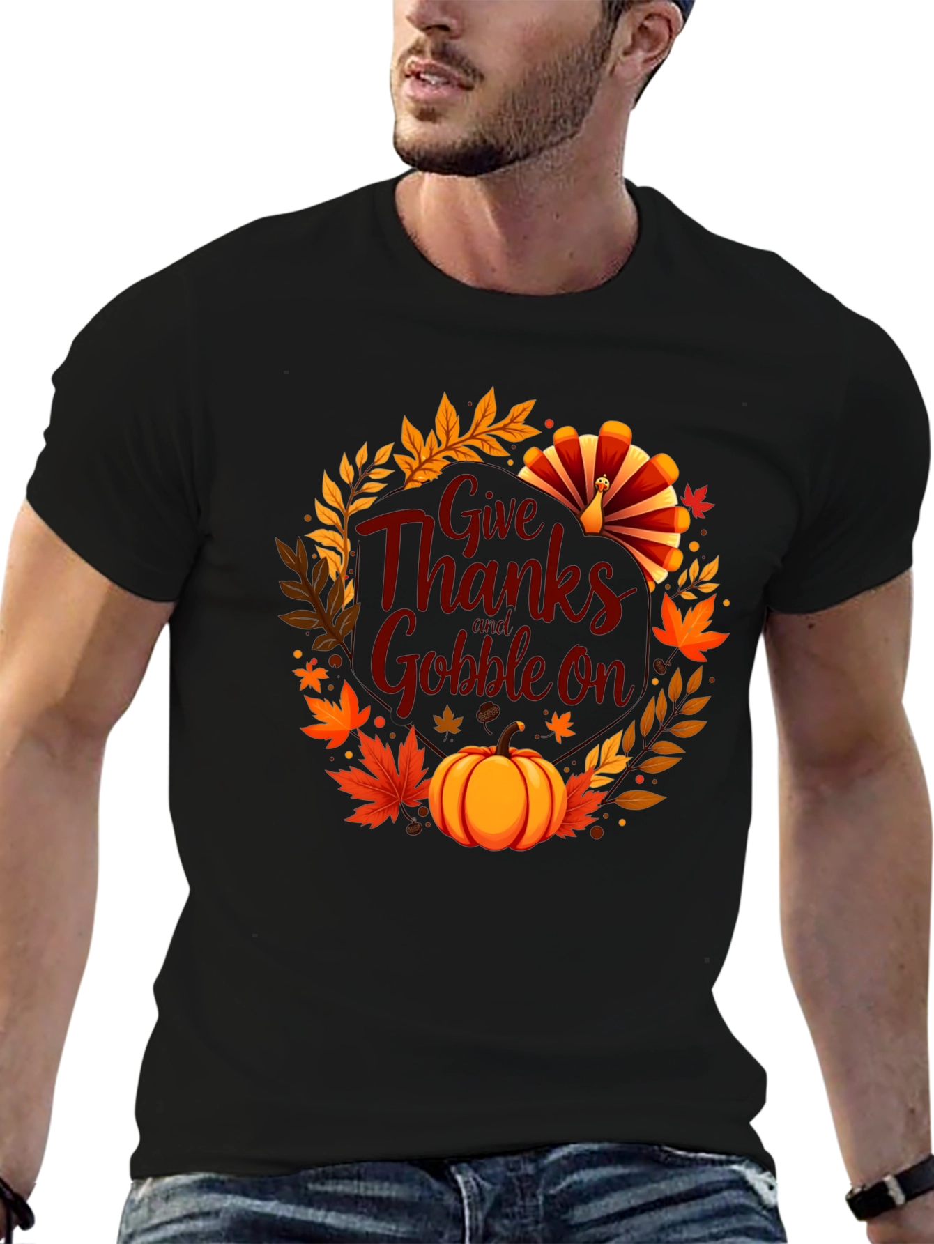 Thanksgiving Give Thanks Gobble On Black T-Shirt