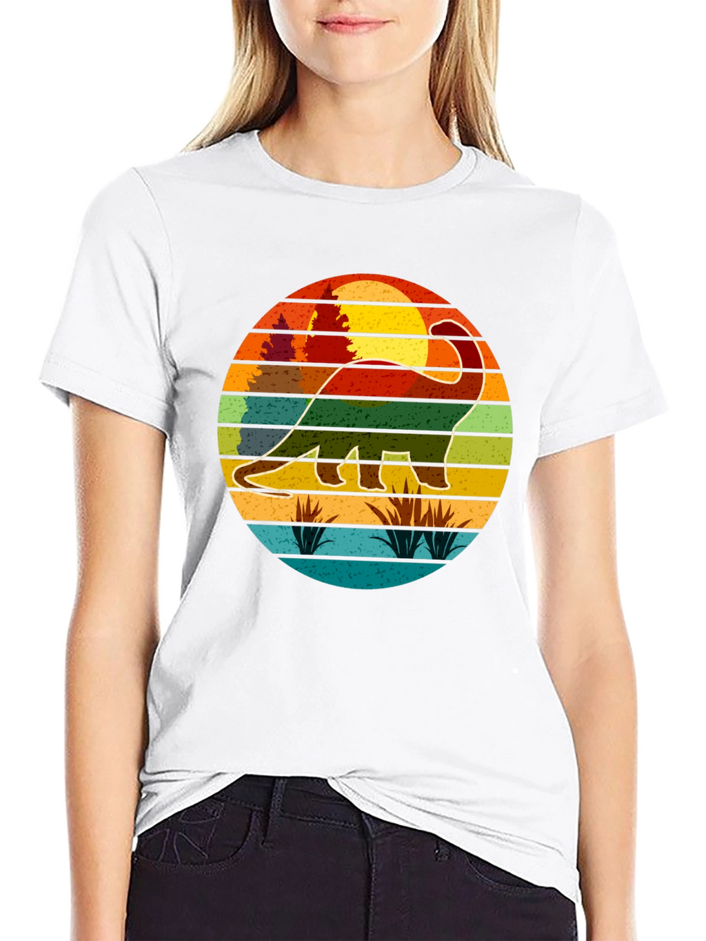 Retro Dinosaur Sunset Graphic T-Shirt