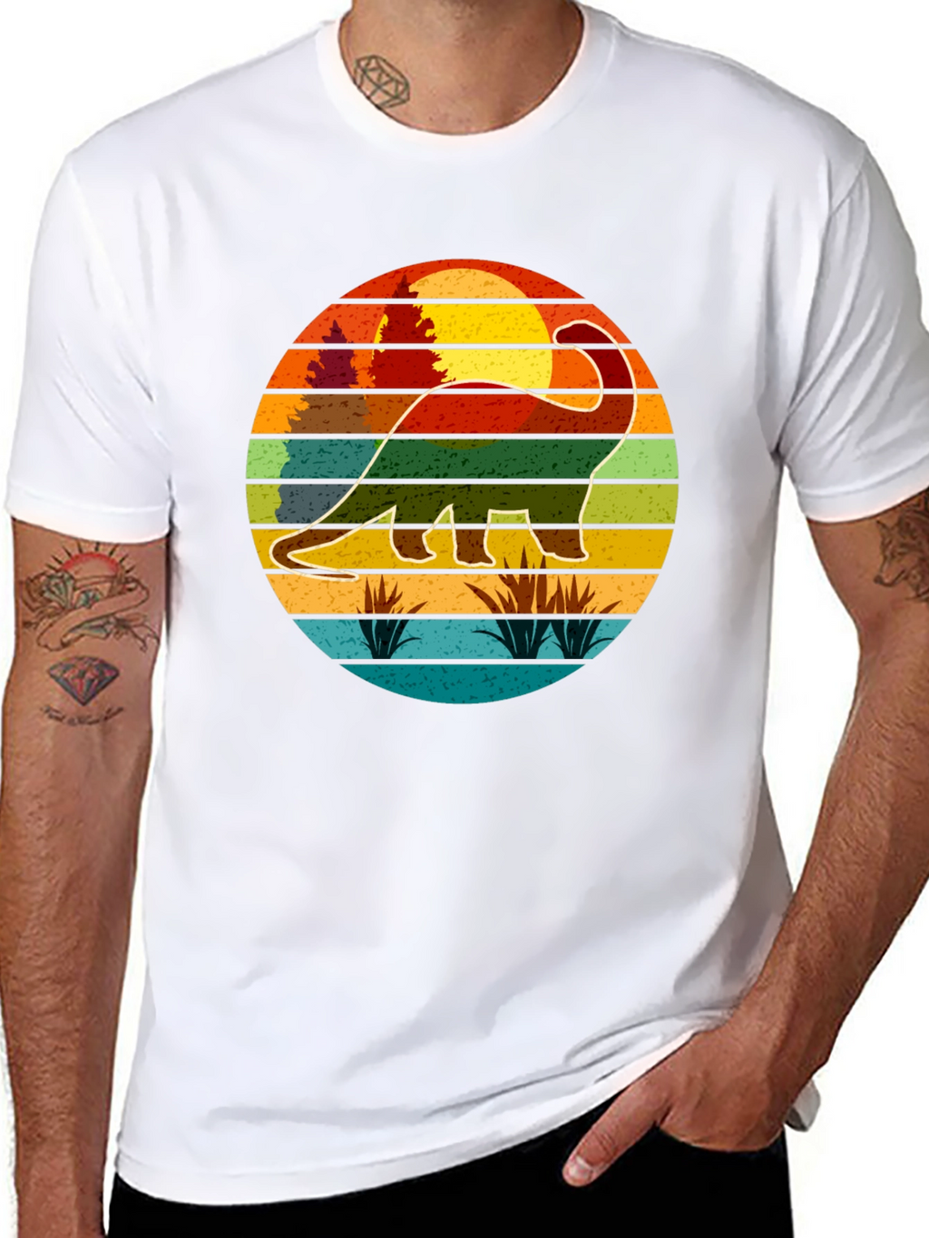 Retro Dinosaur Sunset Graphic T-Shirt