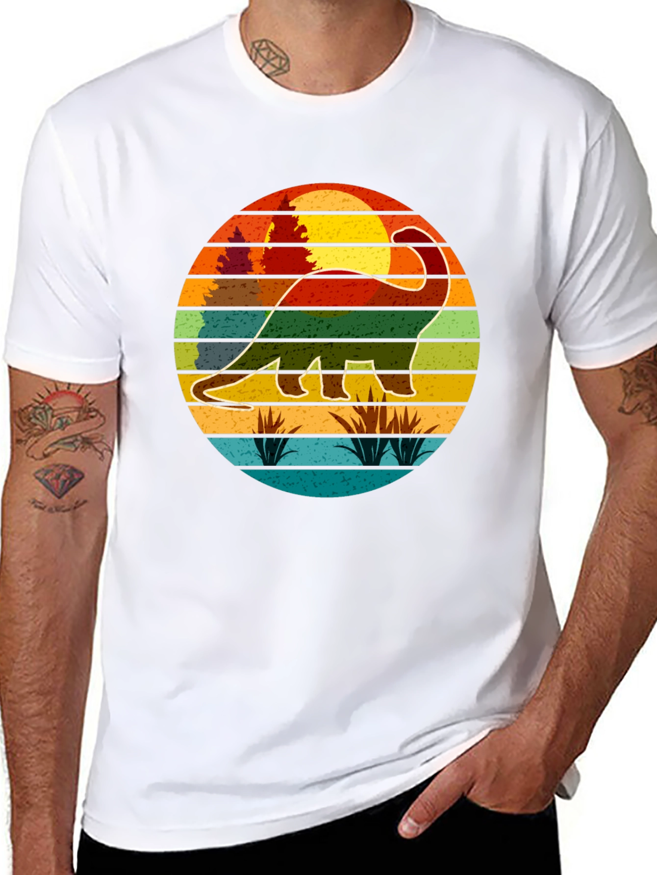 Retro Dinosaur Sunset Graphic T-Shirt