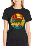 Retro Dinosaur Sunset Graphic T-Shirt