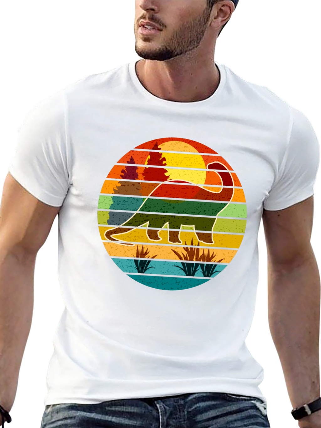 Retro Dinosaur Sunset Graphic T-Shirt