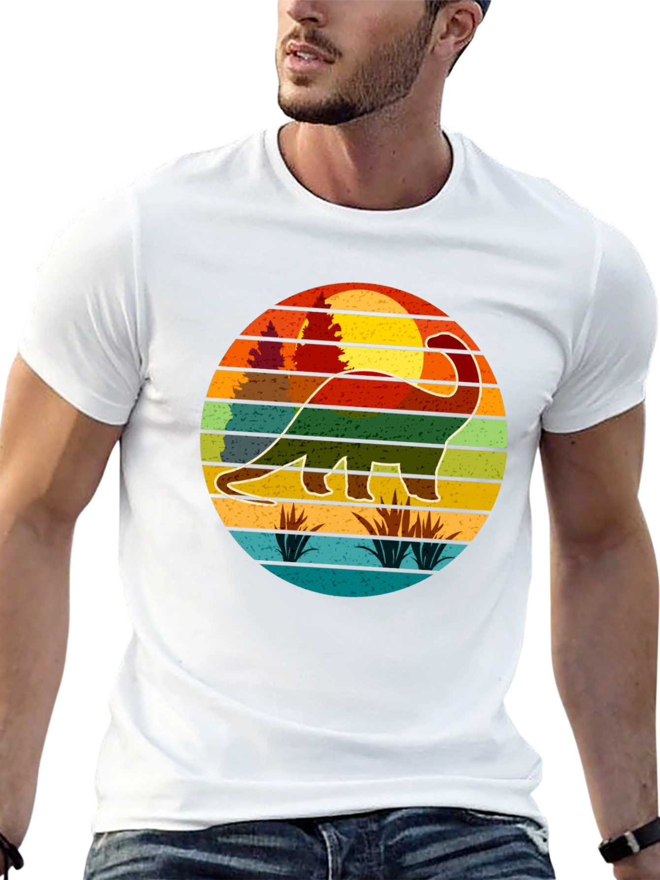 Retro Dinosaur Sunset Graphic T-Shirt