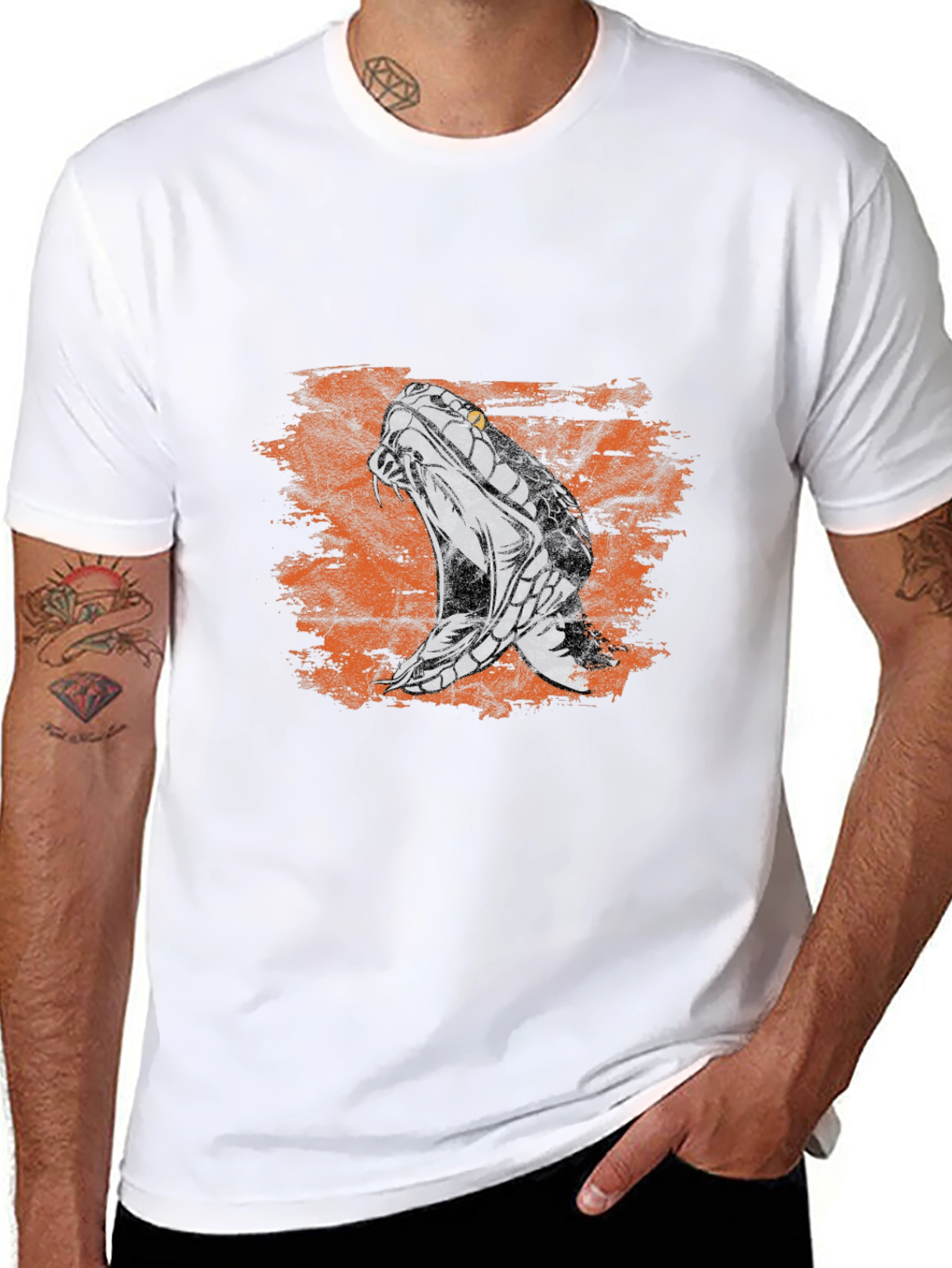 Snake Print Mens Black T-Shirt