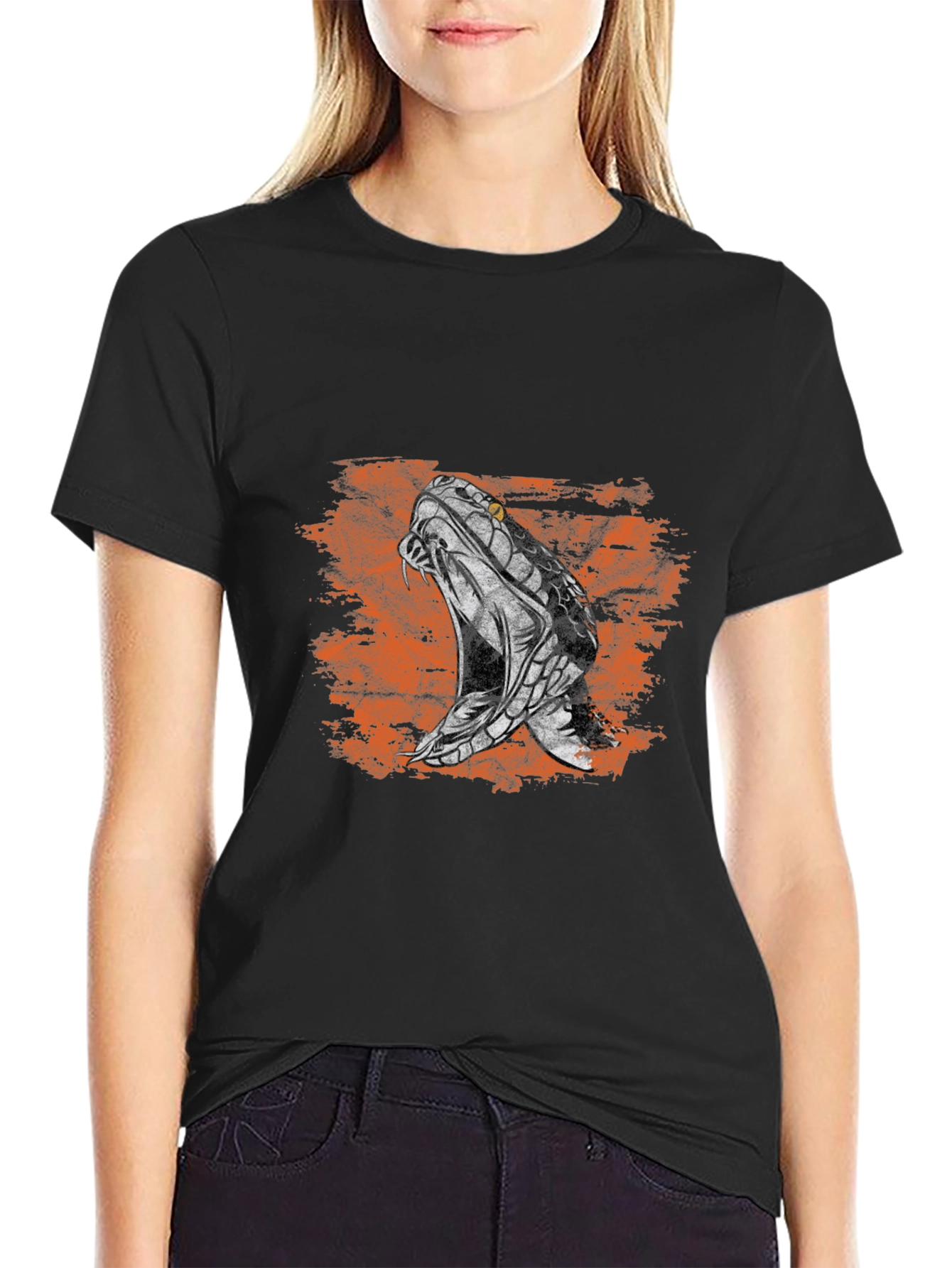 Snake Print Mens Black T-Shirt