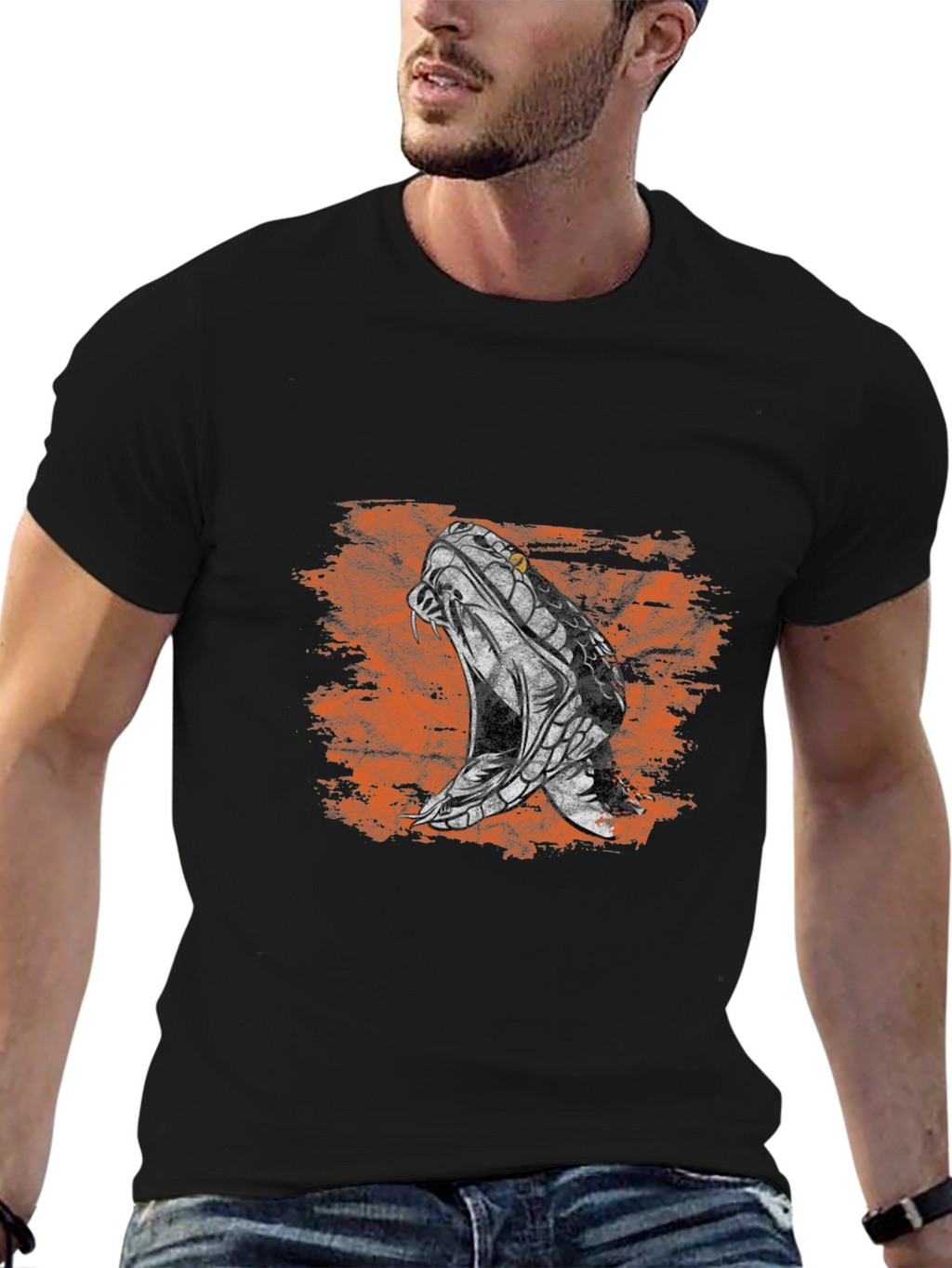 Snake Print Mens Black T-Shirt