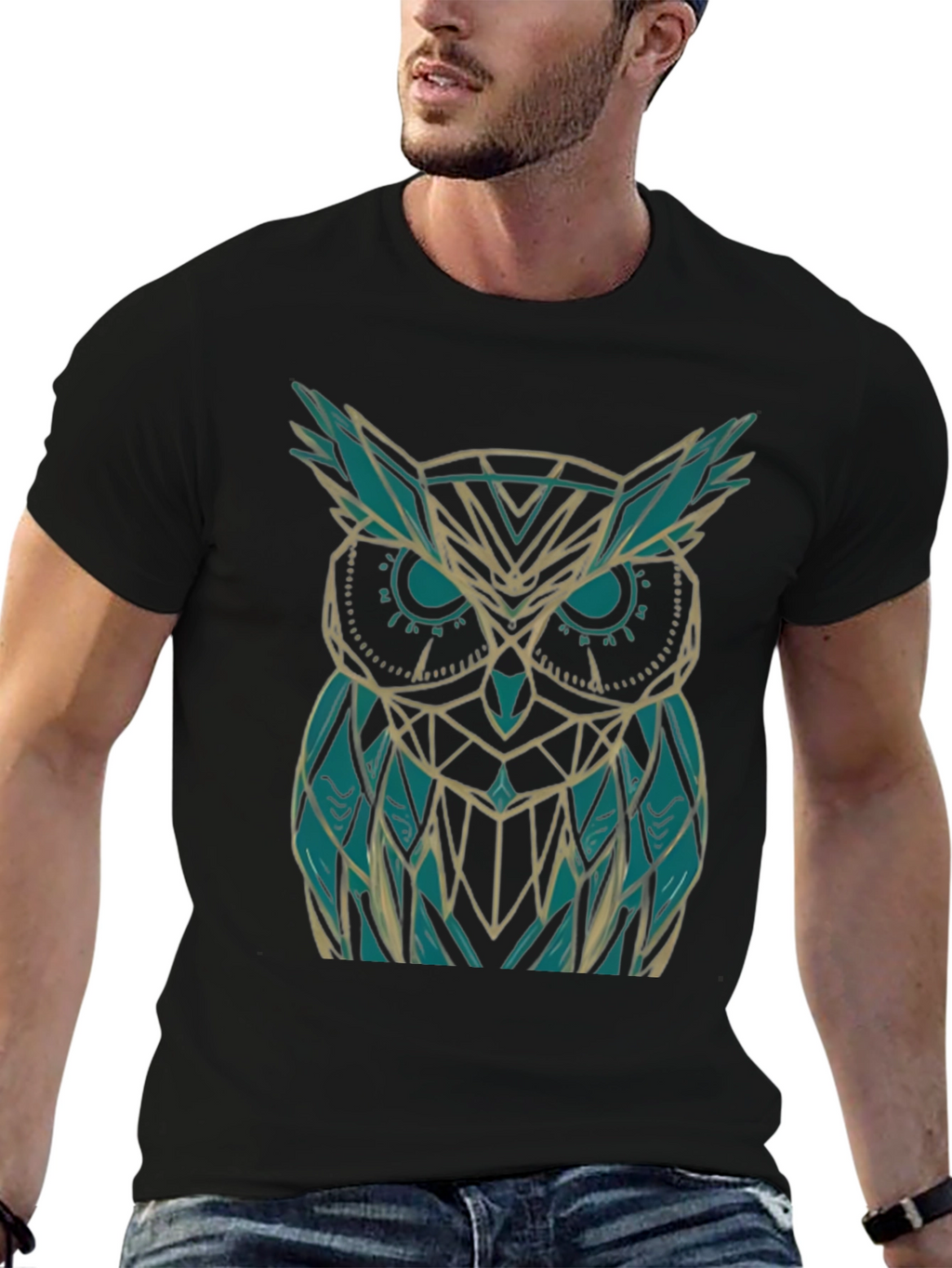 Geometric Owl Graphic Black T-Shirt