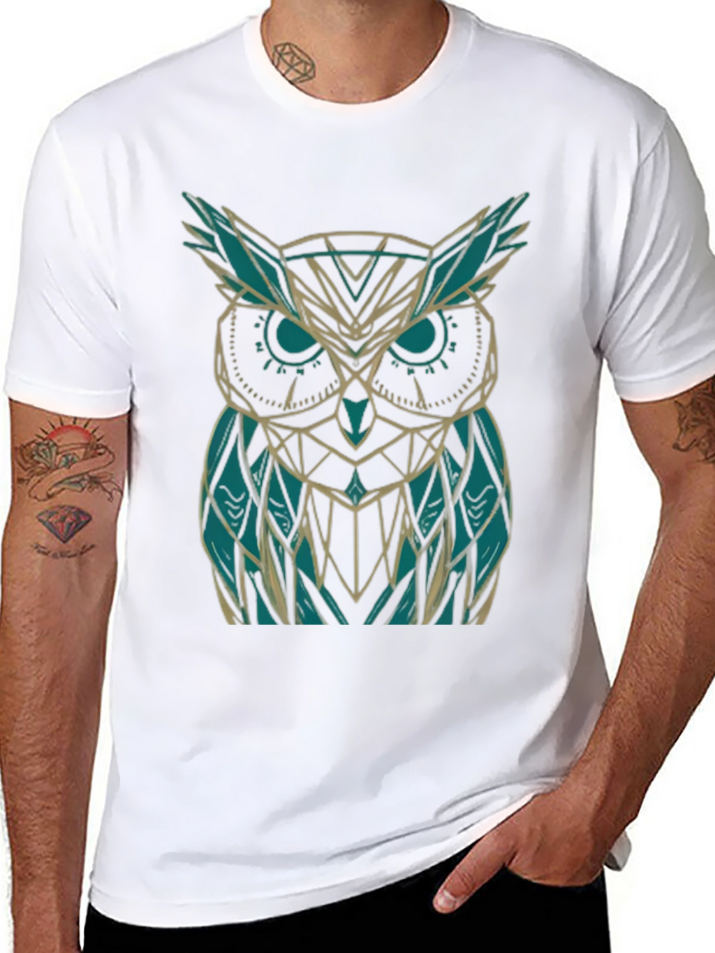 Geometric Owl Graphic Black T-Shirt