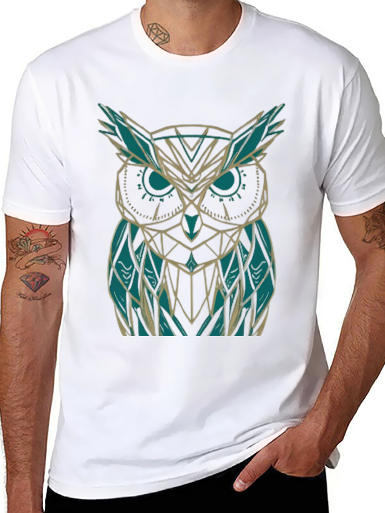 Geometric Owl Graphic Black T-Shirt