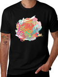 Musical Note Splash Graphic Tee - Black Cotton Shirt