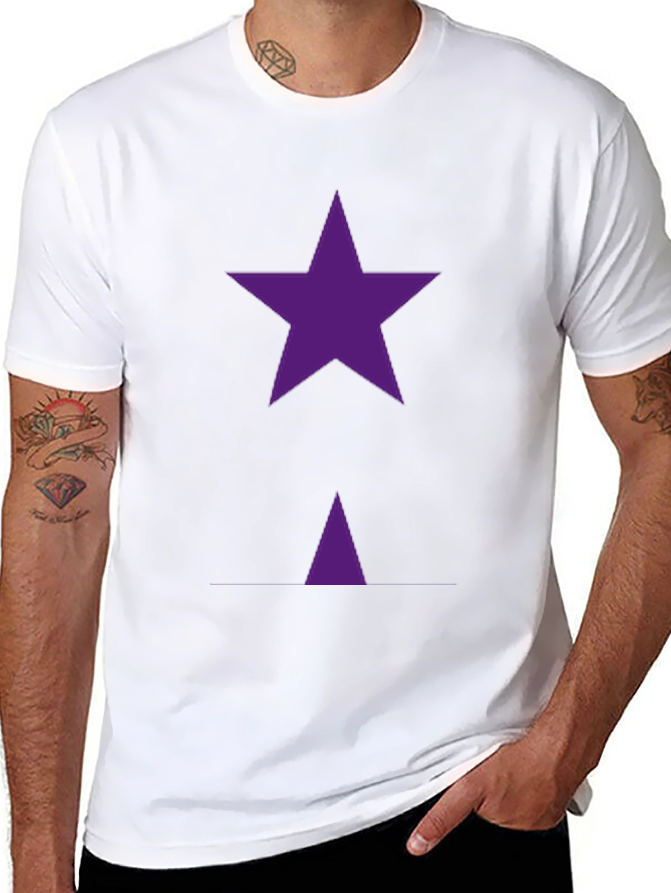 Purple Star Graphic T-Shirt - Casual Black Tee