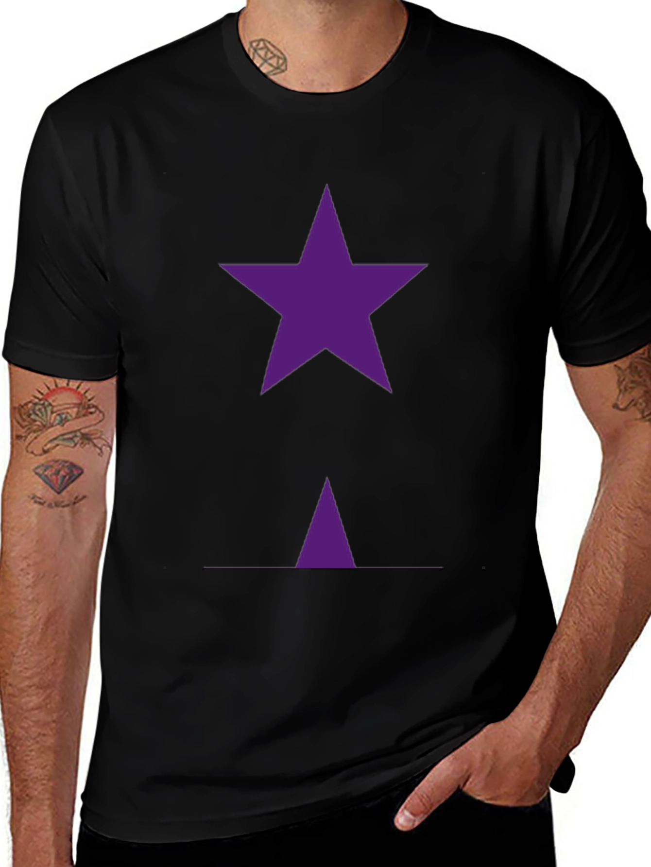 Purple Star Graphic T-Shirt - Casual Black Tee