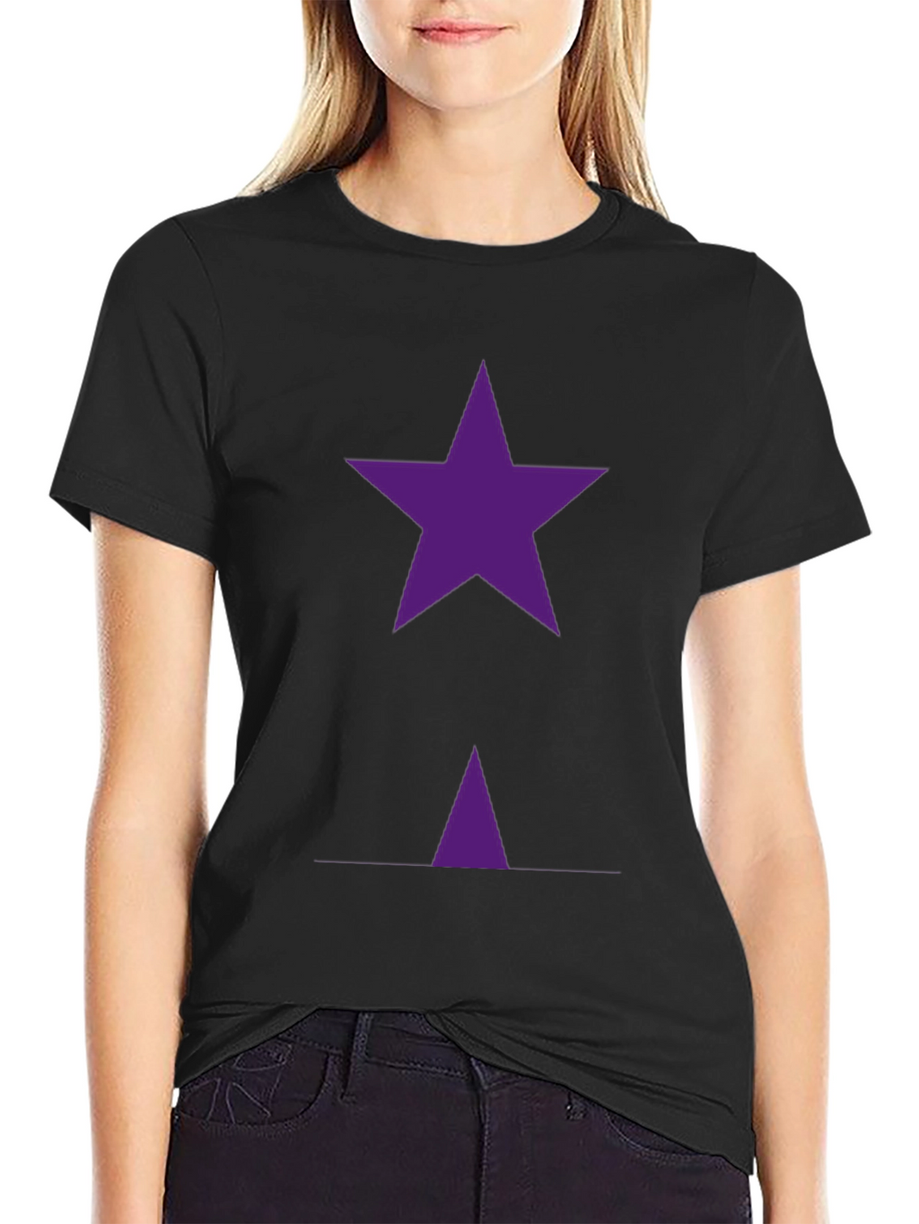Purple Star Graphic T-Shirt - Casual Black Tee