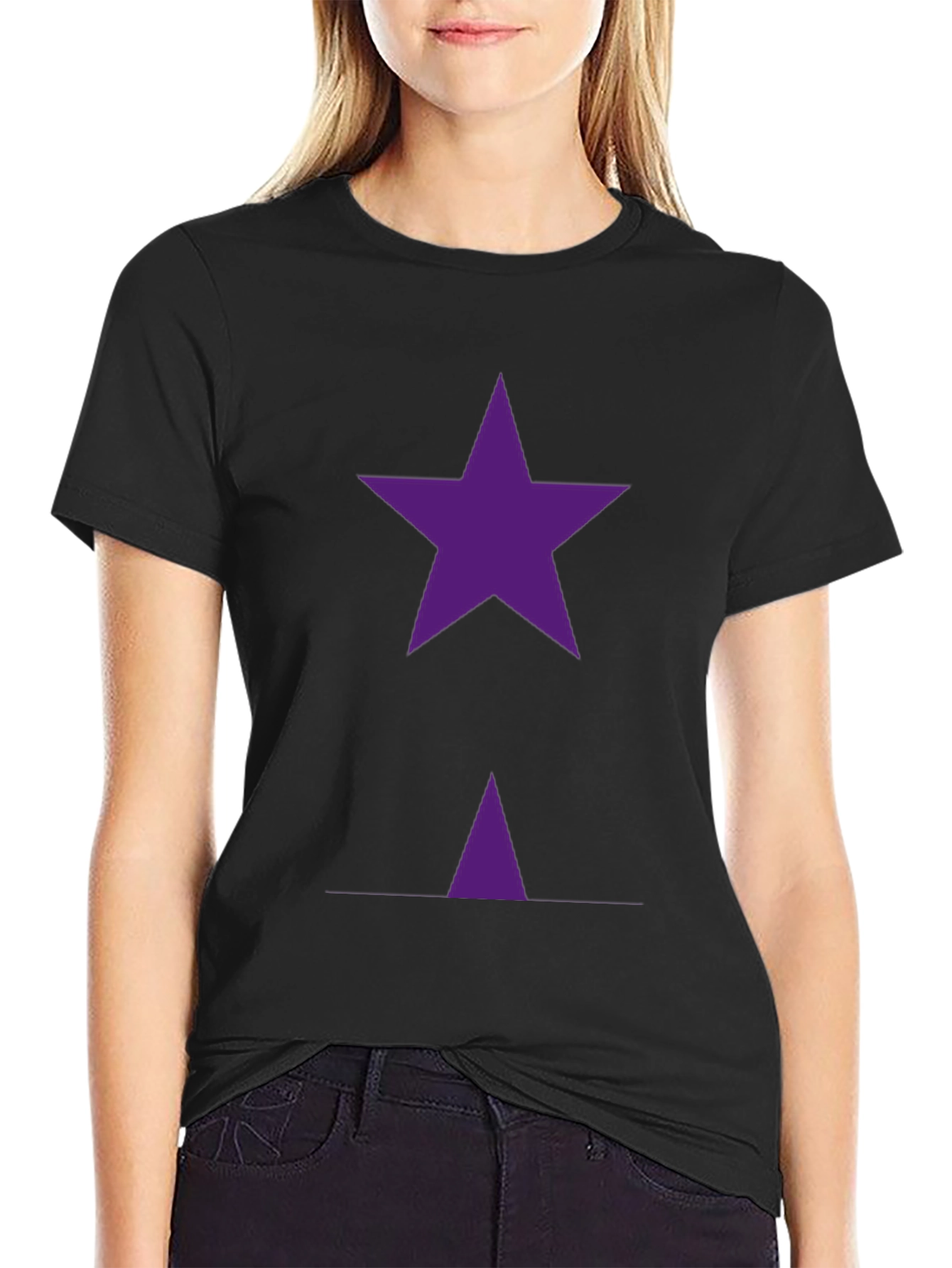 Purple Star Graphic T-Shirt - Casual Black Tee