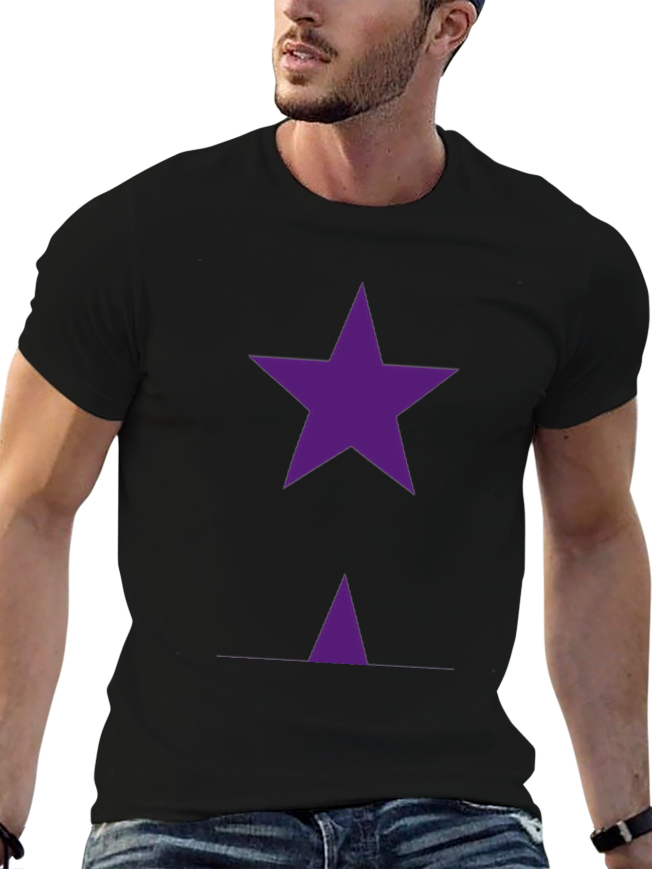 Purple Star Graphic T-Shirt - Casual Black Tee