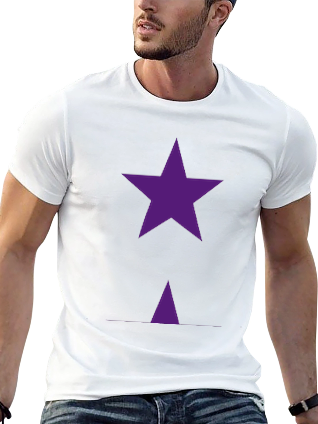 Purple Star Graphic T-Shirt - Casual Black Tee