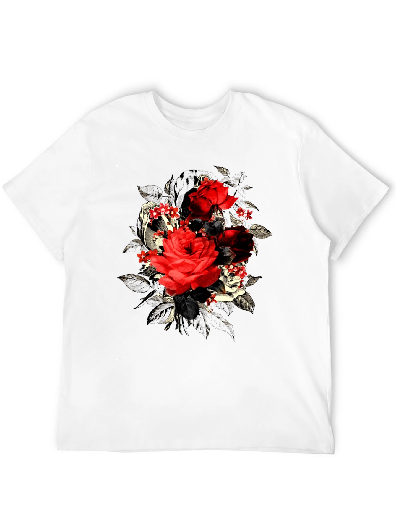 Rose Floral Skull Graphic Mens T-Shirt