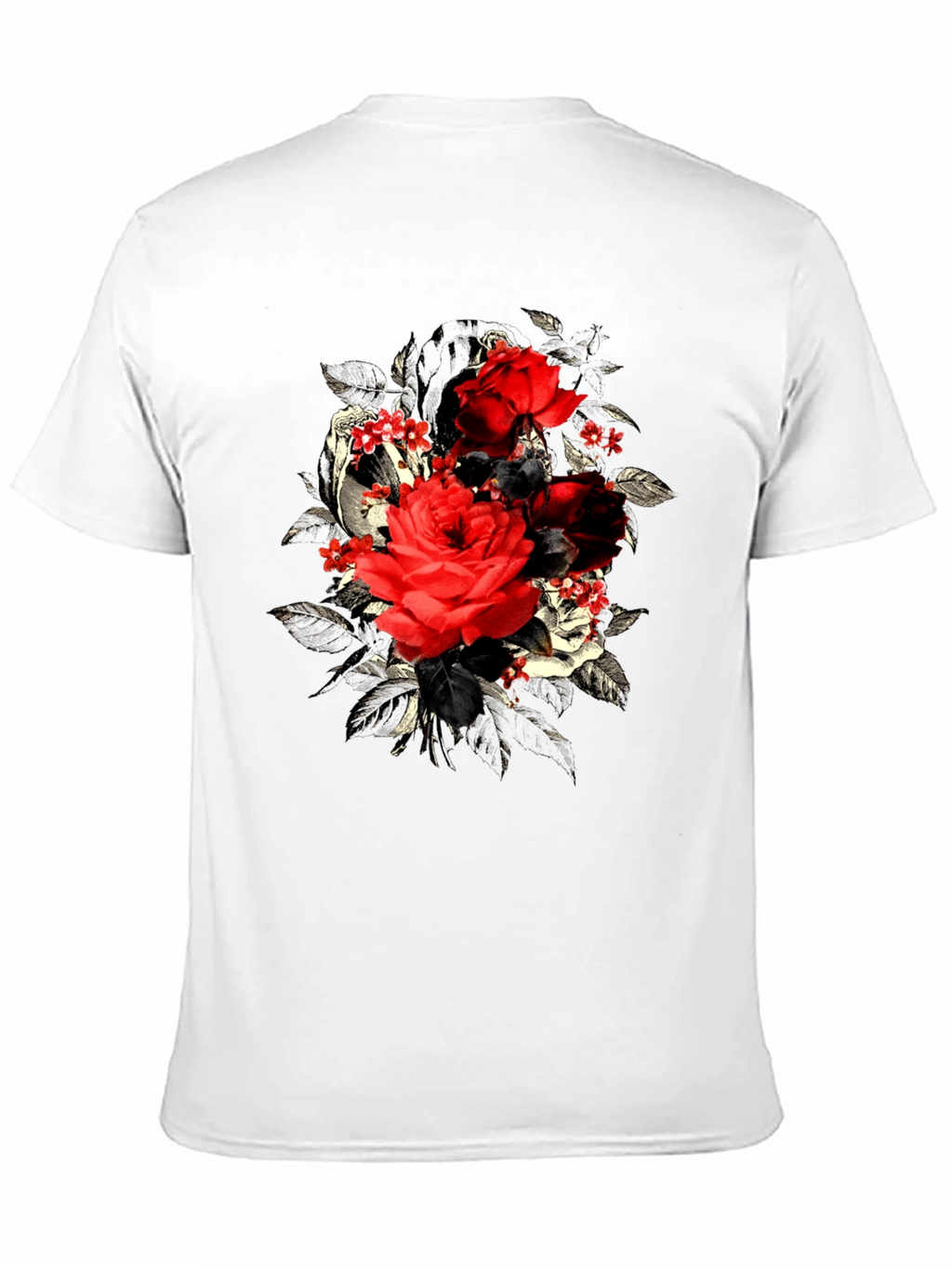 Rose Floral Skull Graphic Mens T-Shirt
