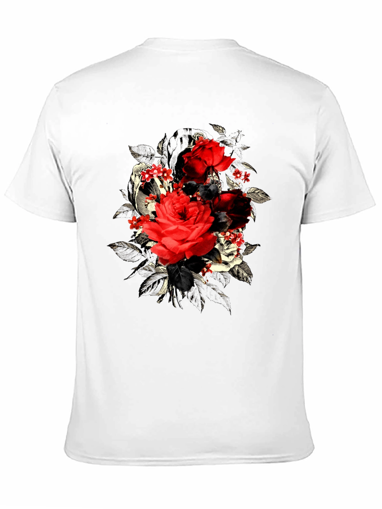 Rose Floral Skull Graphic Mens T-Shirt