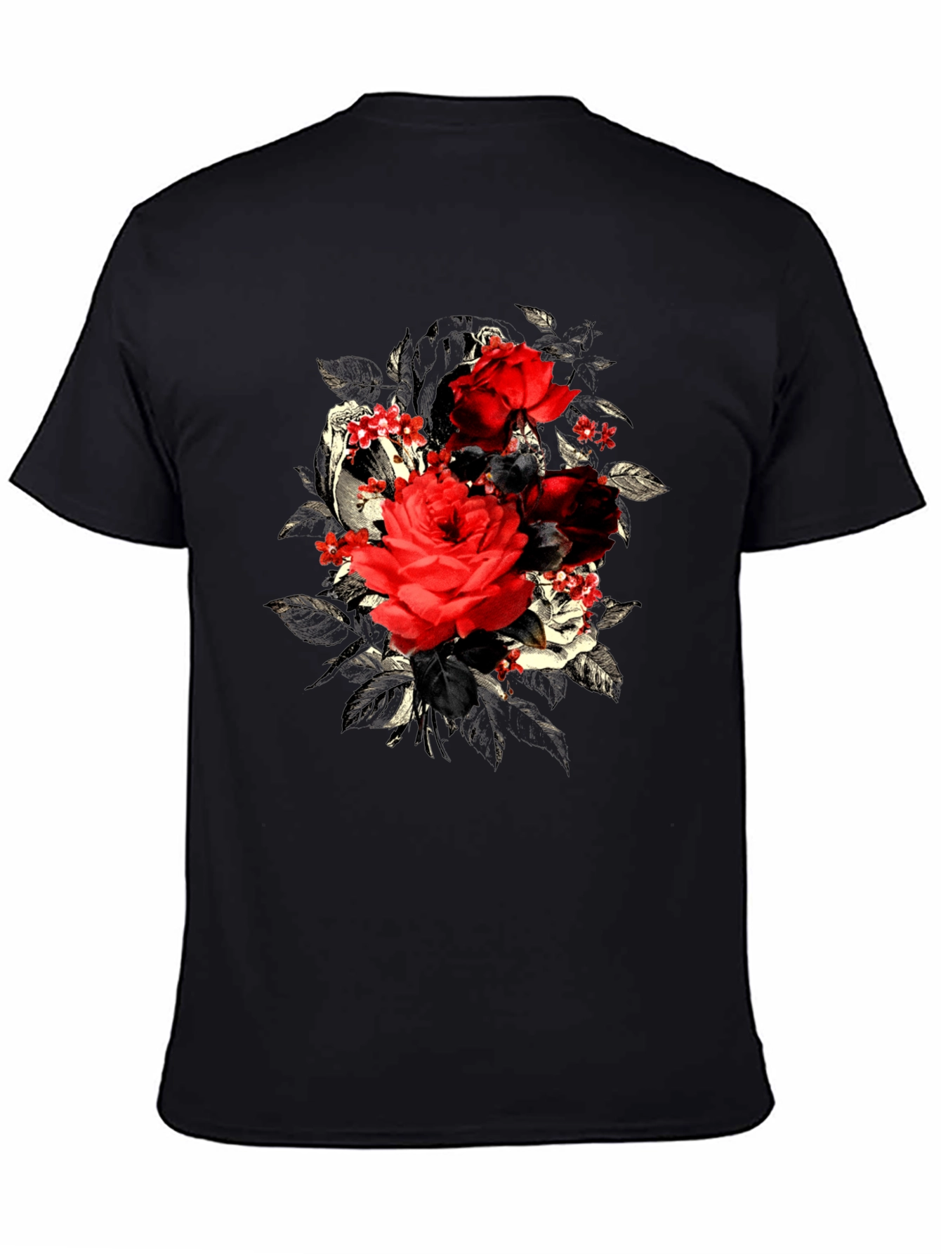 Rose Floral Skull Graphic Mens T-Shirt