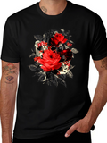 Rose Floral Skull Graphic Mens T-Shirt