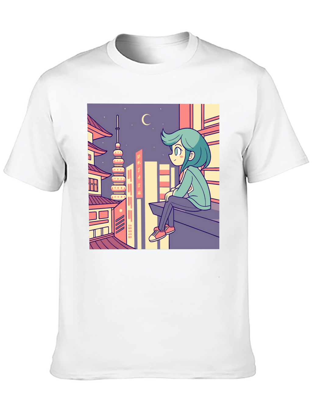 Anime Cityscape Graphic Tee - Relaxed Urban Style