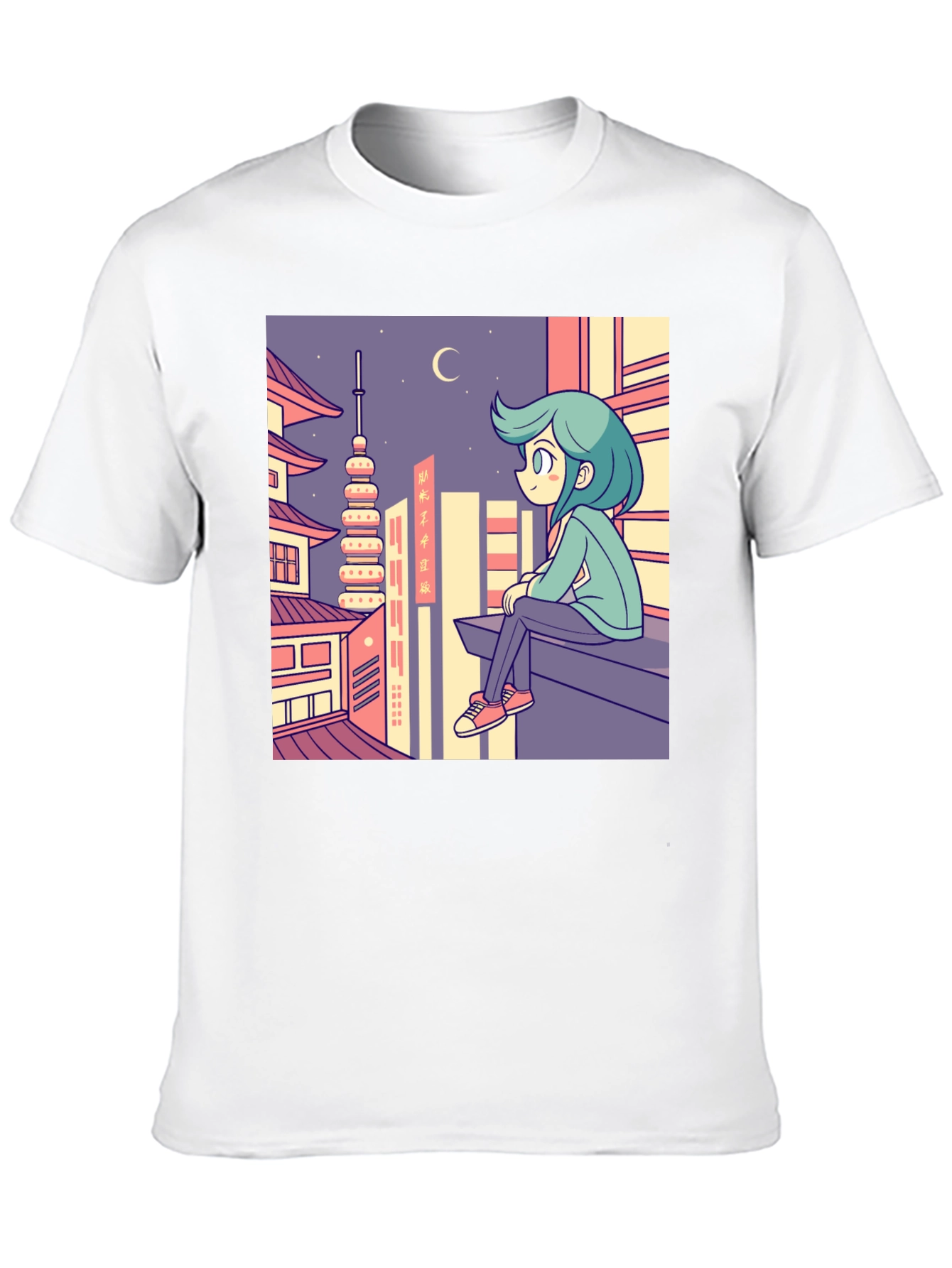 Anime Cityscape Graphic Tee - Relaxed Urban Style