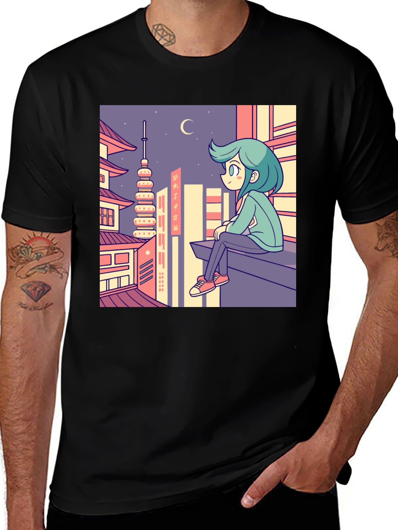 Anime Cityscape Graphic Tee - Relaxed Urban Style
