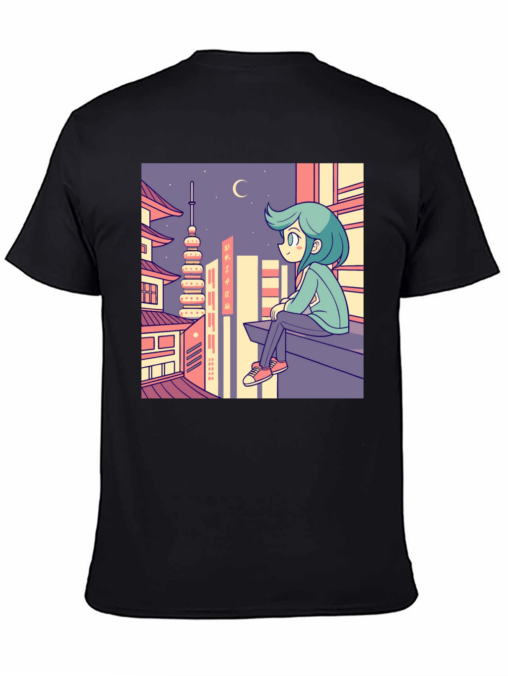 Anime Cityscape Graphic Tee - Relaxed Urban Style
