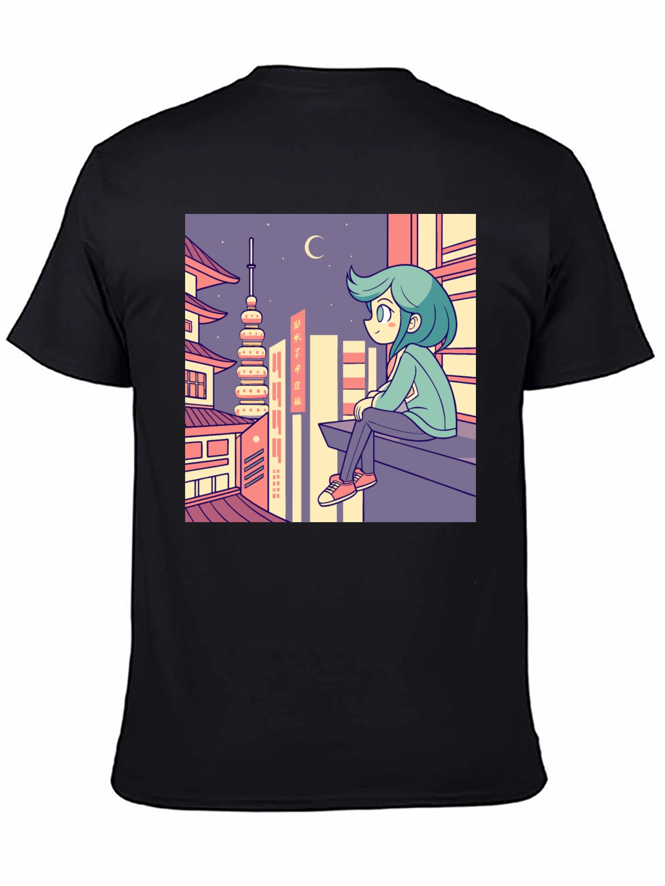 Anime Cityscape Graphic Tee - Relaxed Urban Style