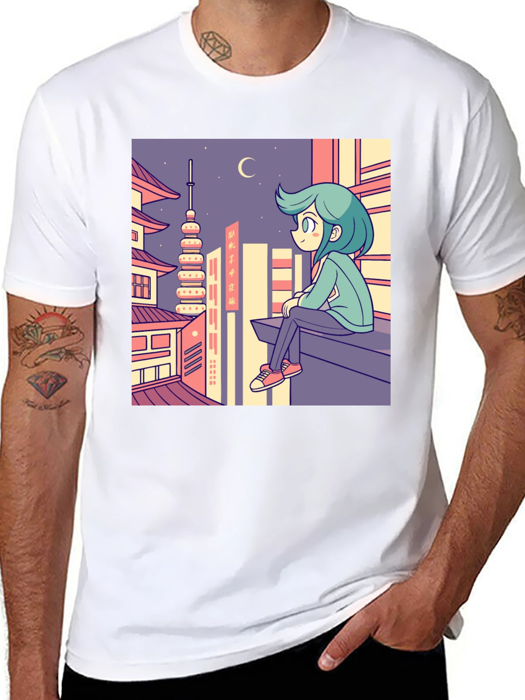 Anime Cityscape Graphic Tee - Relaxed Urban Style