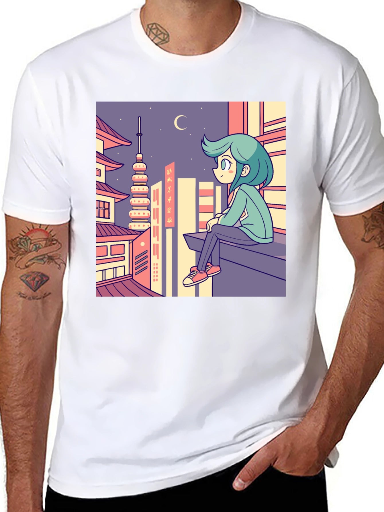 Anime Cityscape Graphic Tee - Relaxed Urban Style