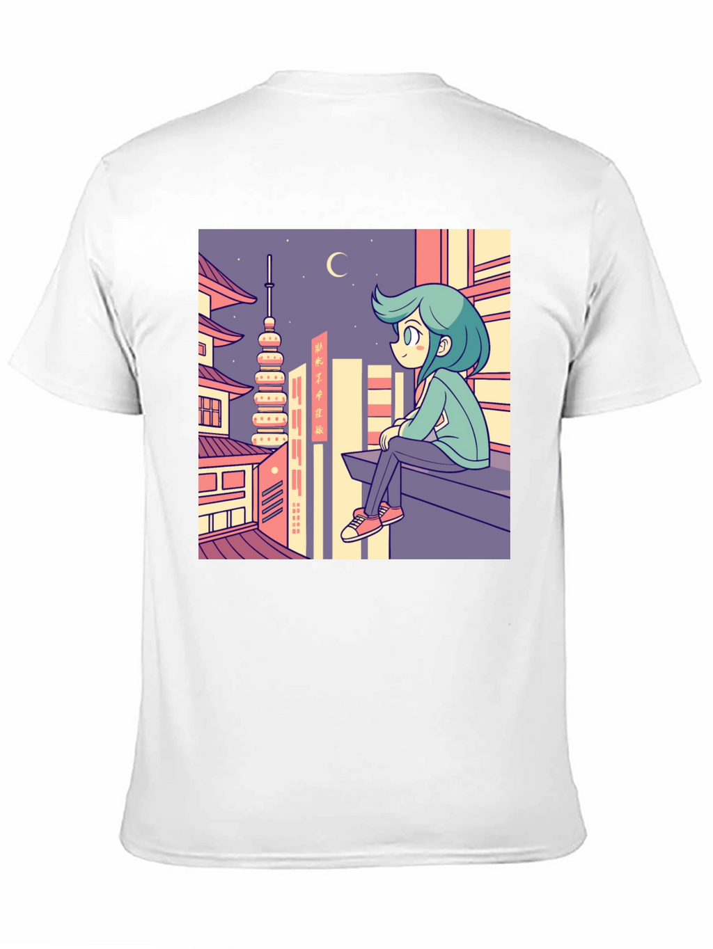 Anime Cityscape Graphic Tee - Relaxed Urban Style