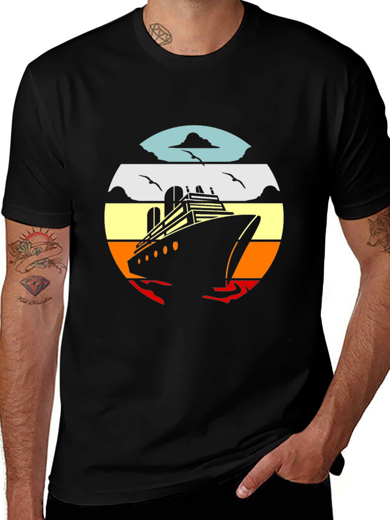 Cruise Ship Sunset Graphic Tee