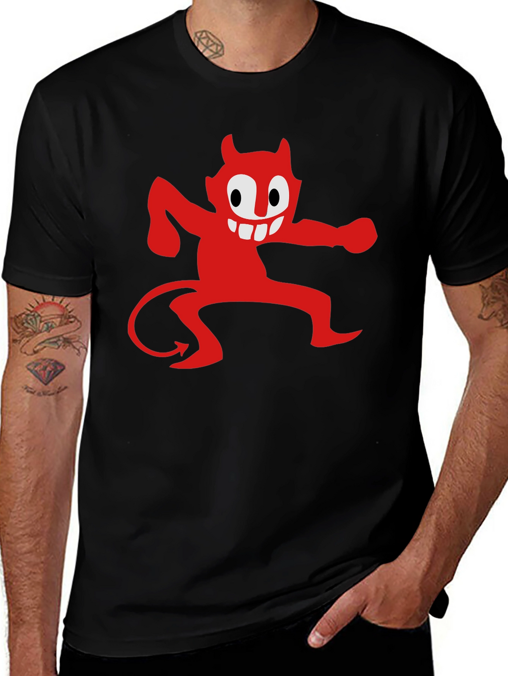 Cartoon Devil Graphic Tee - Mens Black T-Shirt