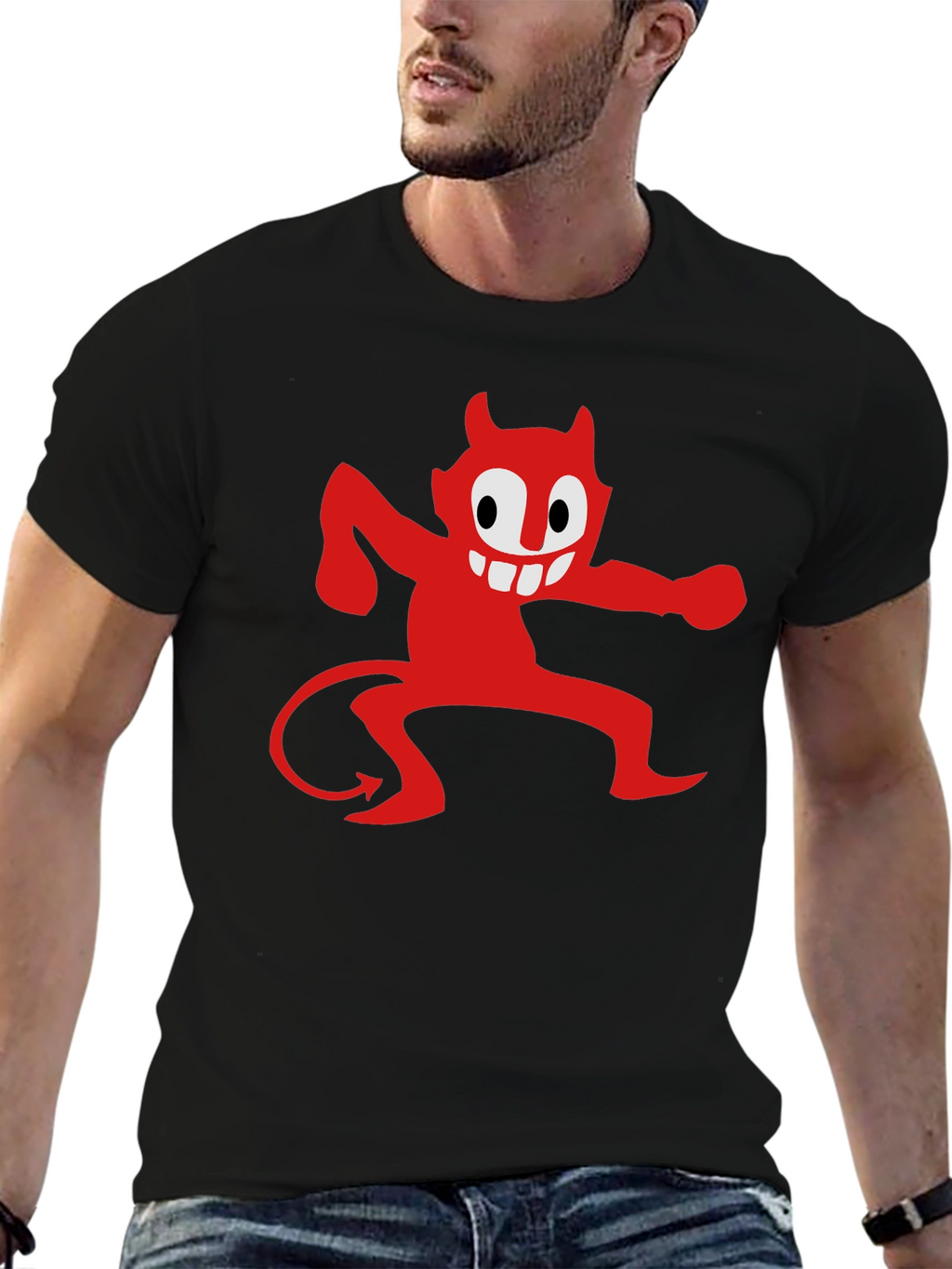 Cartoon Devil Graphic Tee - Mens Black T-Shirt