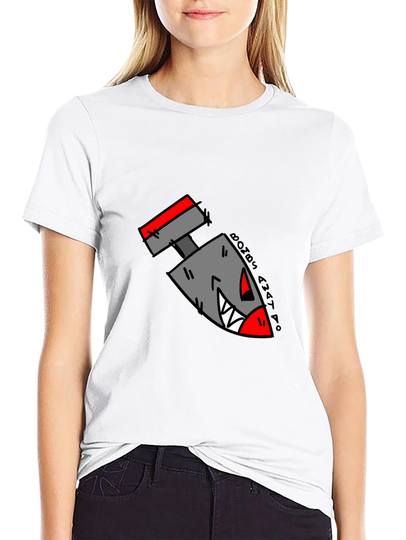 Cartoon Bomb Graphic Tee - Black Cotton T-Shirt