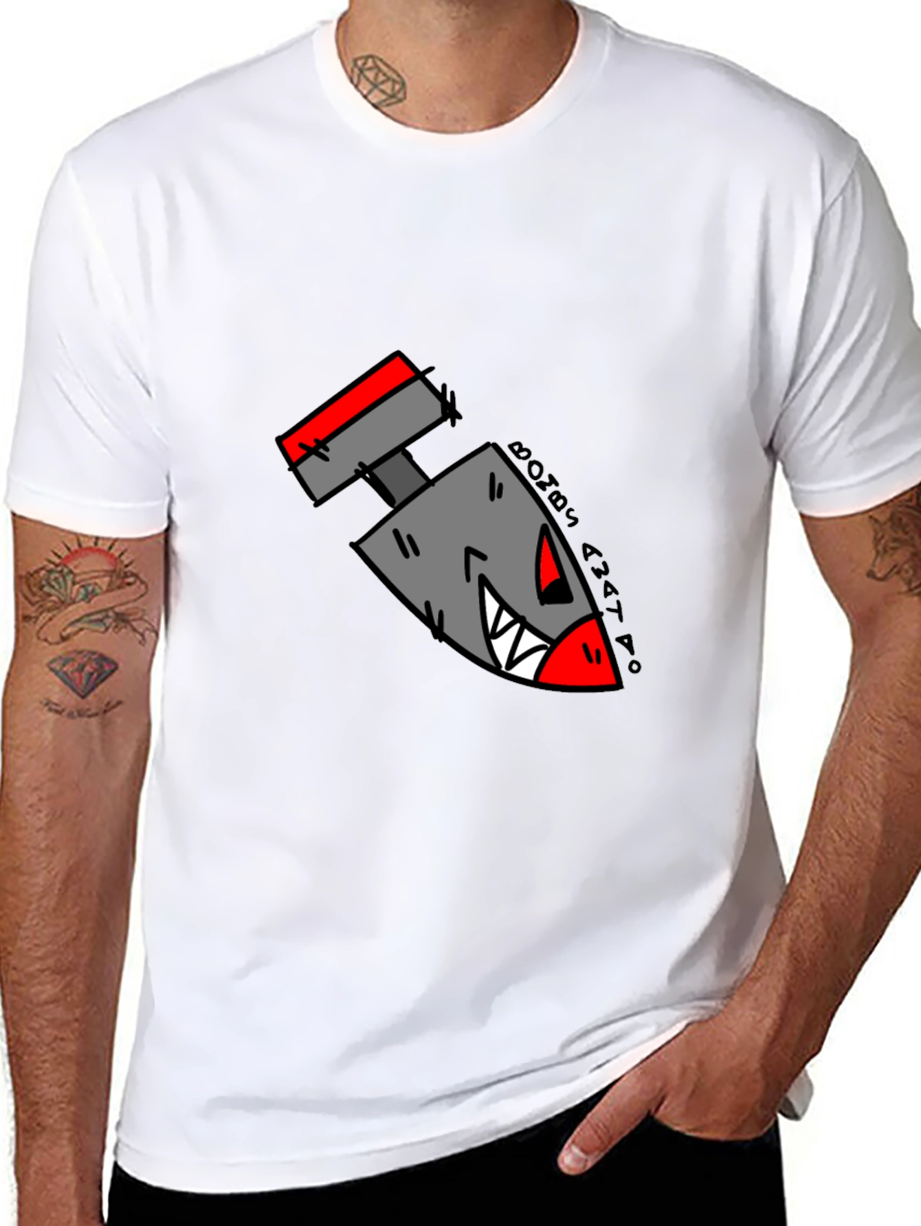 Cartoon Bomb Graphic Tee - Black Cotton T-Shirt
