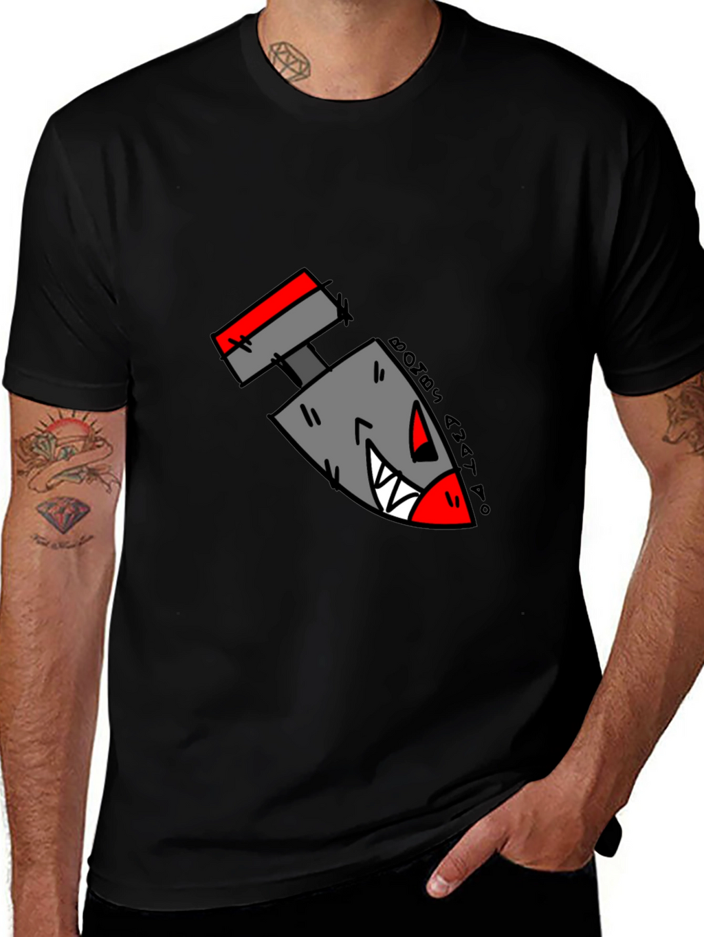 Cartoon Bomb Graphic Tee - Black Cotton T-Shirt
