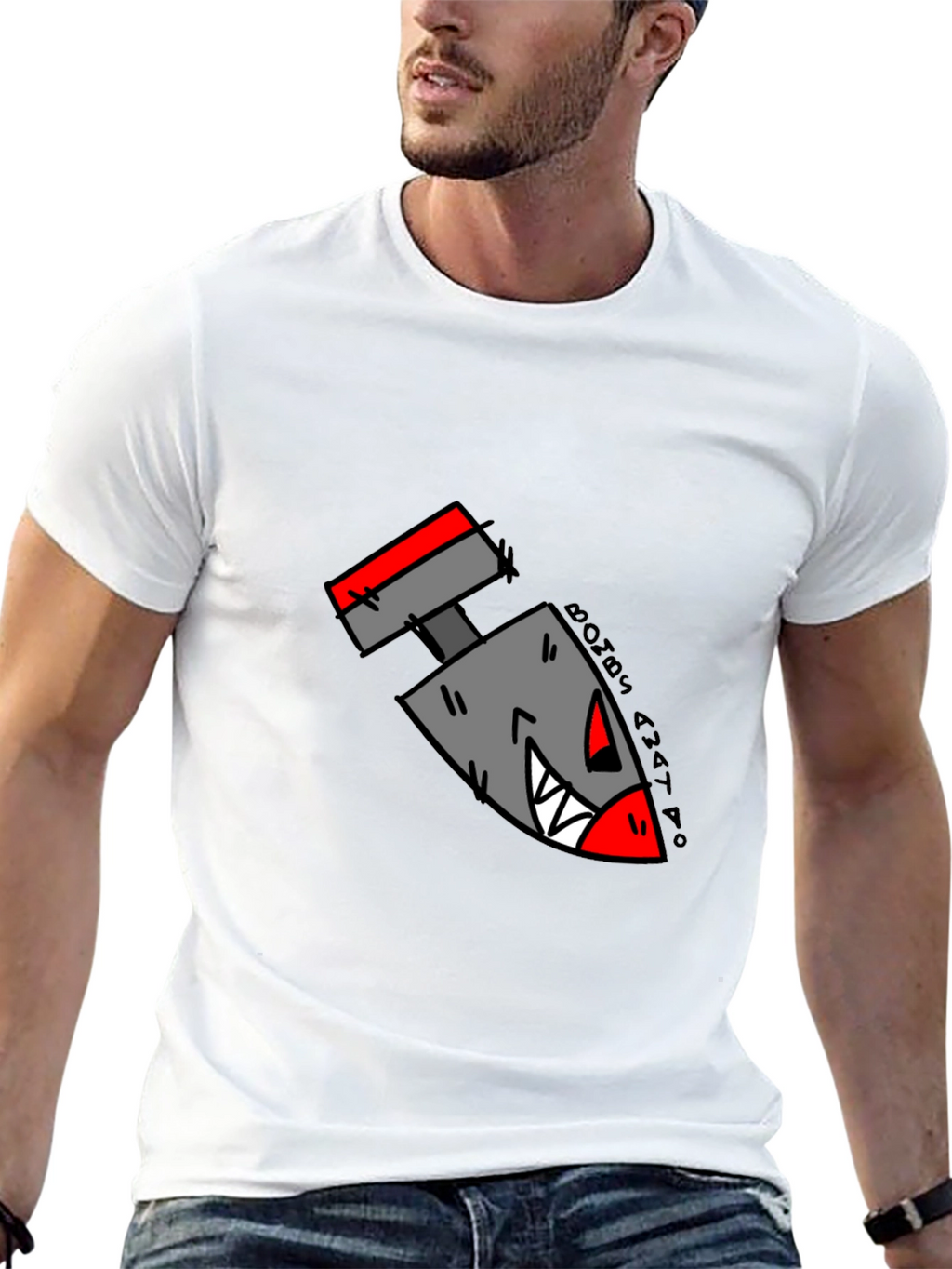 Cartoon Bomb Graphic Tee - Black Cotton T-Shirt