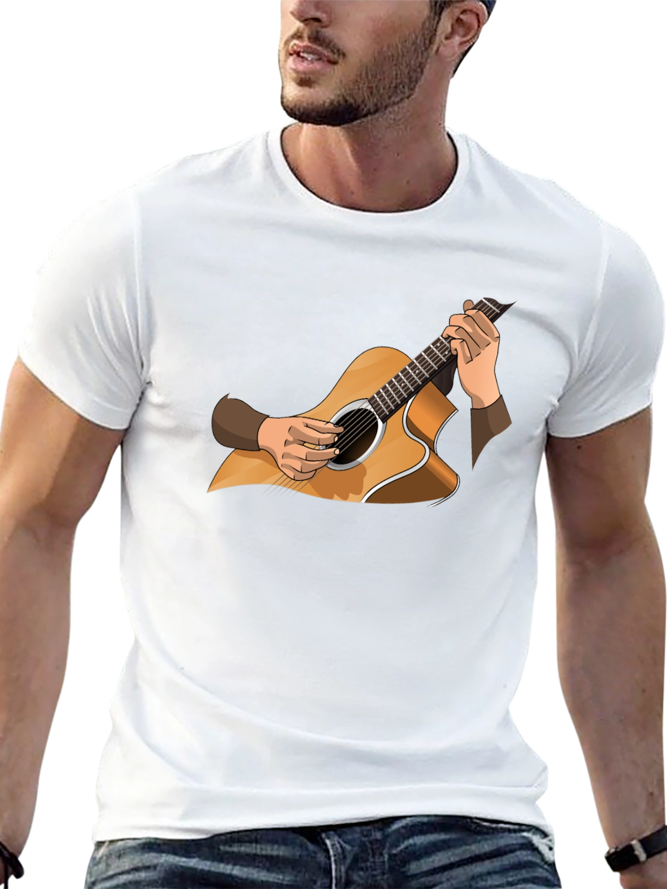 Guitar Graphic Tee - Musician Style Black T-Shirt