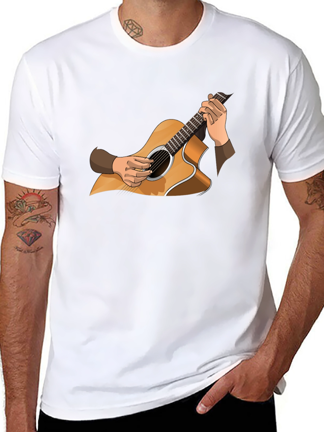 Guitar Graphic Tee - Musician Style Black T-Shirt