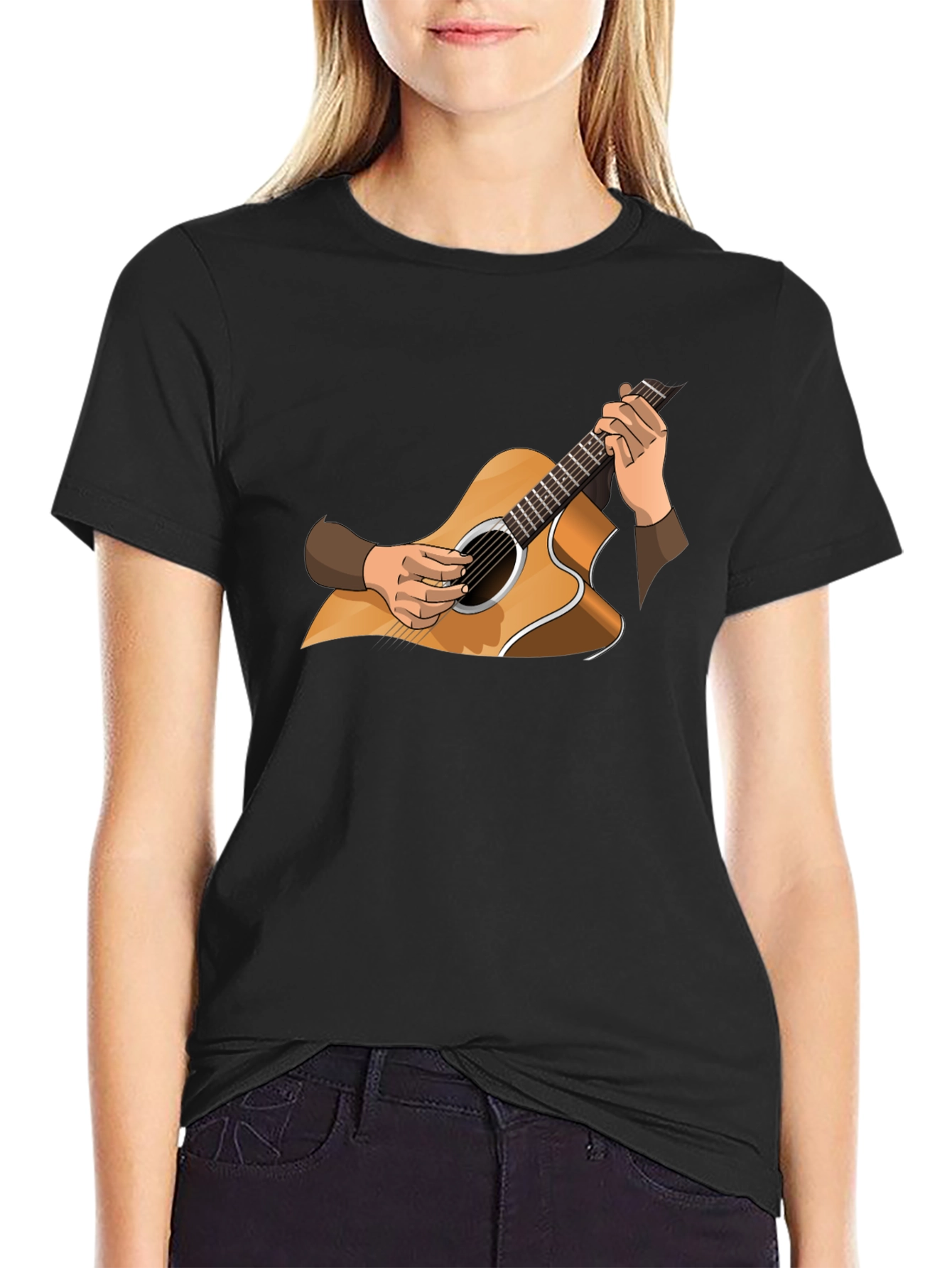 Guitar Graphic Tee - Musician Style Black T-Shirt